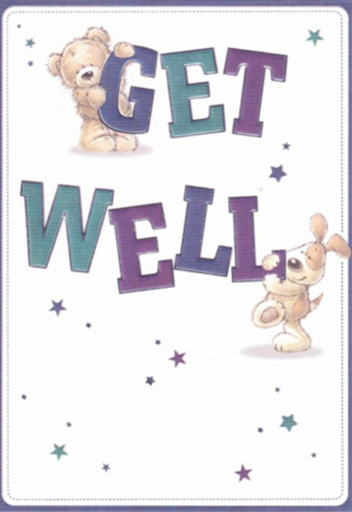This delightful get well card, lovingly illustrated, mirrors the nurturing touch found in Gants Hill's best flower bouquets. At the centre, a gentle bear and a cheerful puppy-their playful forms bursting with energy-help cradle and support the bold, hand-painted lettering that boldly declares 'Get Well' in shades of deep purple and vibrant teal. Around them, a flurry of twinkling stars sweeps across the light, inviting backdrop, symbolic of the hopes and well-wishes that remain constant through life's recoveries. The bear's downy fur and the puppy's floppy velvet ears seem designed to evoke the tactile comfort of a soft blanket or a hug after a stroll through Valentine's Park. There's a sense of handcrafted intention here, each detail reminiscent of the care Gants Hill Flowers pours into every arrangement: every petal, every stem, every colour thoughtfully layered to spark optimism. The illustration radiates gentle positivity, ideal for lifting a loved one's spirits in the Gants Hill community, from bustling local cafes to the peaceful corners of residential avenues. Send this card alongside a fresh bouquet for a double embrace-the bright visuals and the heartfelt design speaking together as reminders that support and kindness are always close at hand in Gants Hill.