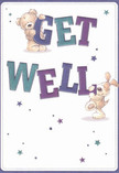 Echoing the neighbourly comfort of Gants Hill, this illustrated get well card brims with warmth and optimism. Two adorable friends-an affectionate teddy bear and a playful puppy-are captured mid-motion, joyfully supporting the large, colourful letters that spell out 'Get Well' in rich indigo and teal against a soft, welcoming white backdrop. Their inviting shapes and expressive, smiling faces radiate tenderness, creating an aura of gentle hope. Star-shaped bursts in variegated blues, violets, and aquas pepper the card, their playful sparkle reminiscent of the twinkling evening lights along Eastern Avenue. The careful brushwork highlights every detail of fur and ear, making the characters feel almost huggable-a sensory promise of comfort for anyone in recovery. The bold typography and dynamic composition transform a simple greeting into a celebration of healing, reminiscent of how a beautiful bouquet from Gants Hill Flowers brings light to a patient's day. This card, with its animated charm and sincere mood, offers more than just a message-it's a visual and emotional salve, crafted to brighten spirits across the Gants Hill area and to share real, heartfelt encouragement with those who need it most.